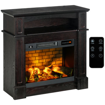 32" Electric Fireplace With Mantel, Freestanding Heater With Led Log Flame, Shelf And Remote Control, 700W 1400W, Brown Brown Steel