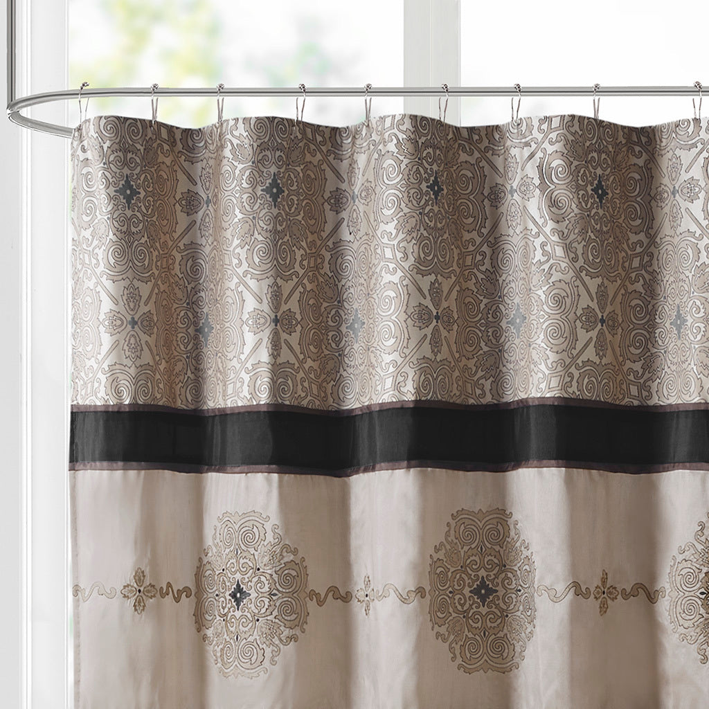 Embroidered Shower Curtain Black Polyester