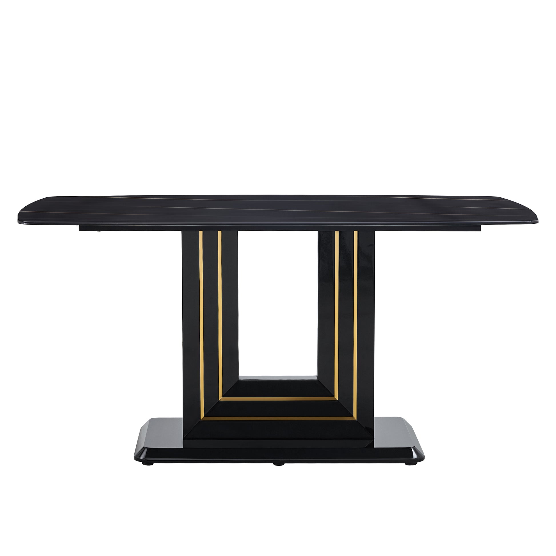 Rectangular 63" Marble Dining Table, Luxurious Dining Room Table With Faux Marble Top And U Shape Mdf Base, Modern Kitchen Dining Table For Kitchen Living Dining Room Black Luxury,Modern Mdf Glass