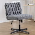 Armless Office Desk Chair No Wheels, Grey Grey Foam Polyester Blend