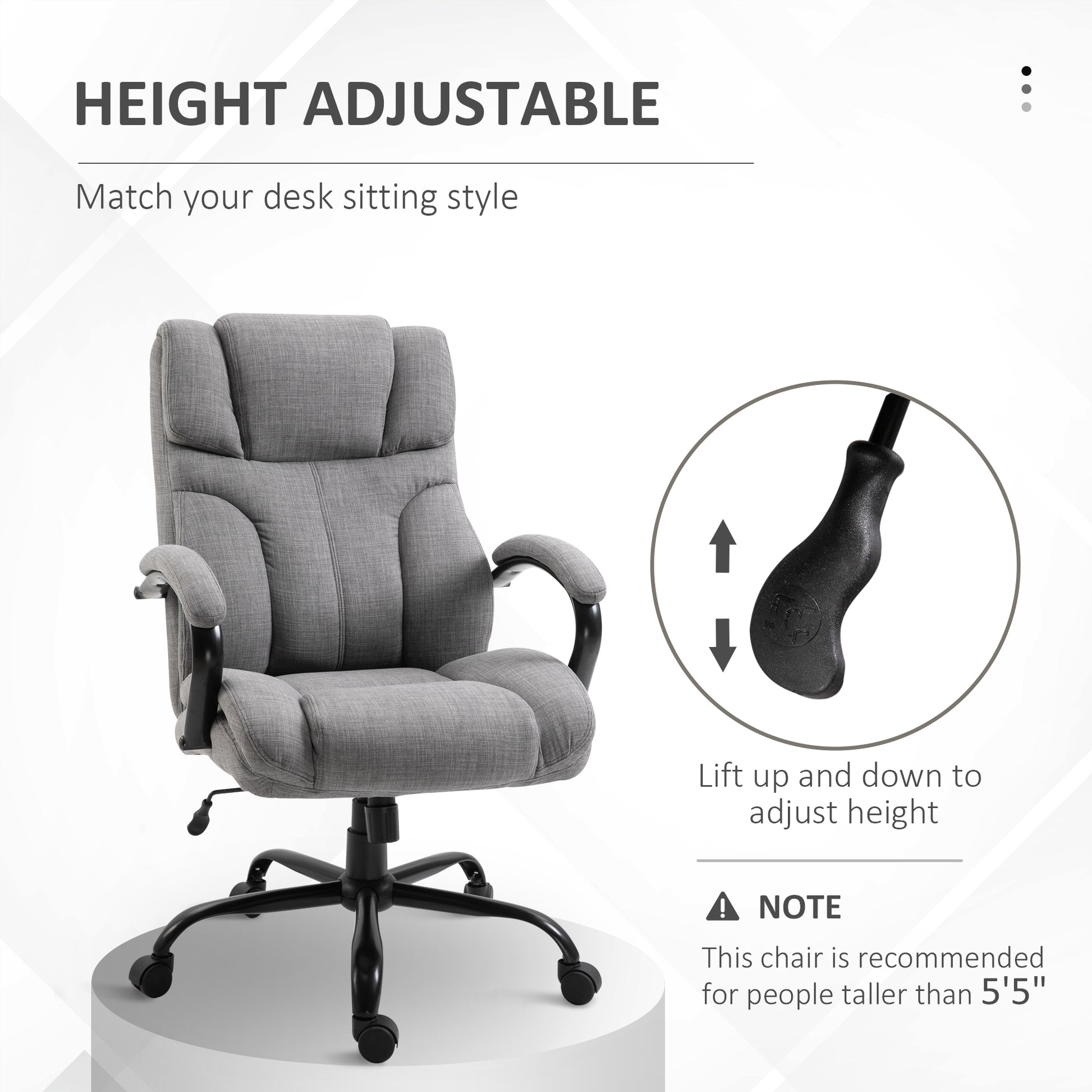 500Lbs Big And Tall Office Chair With Wide Seat, Ergonomic Executive Computer Chair With Adjustable Height, Swivel Wheels And Linen Finish, Light Grey Light Grey Linen