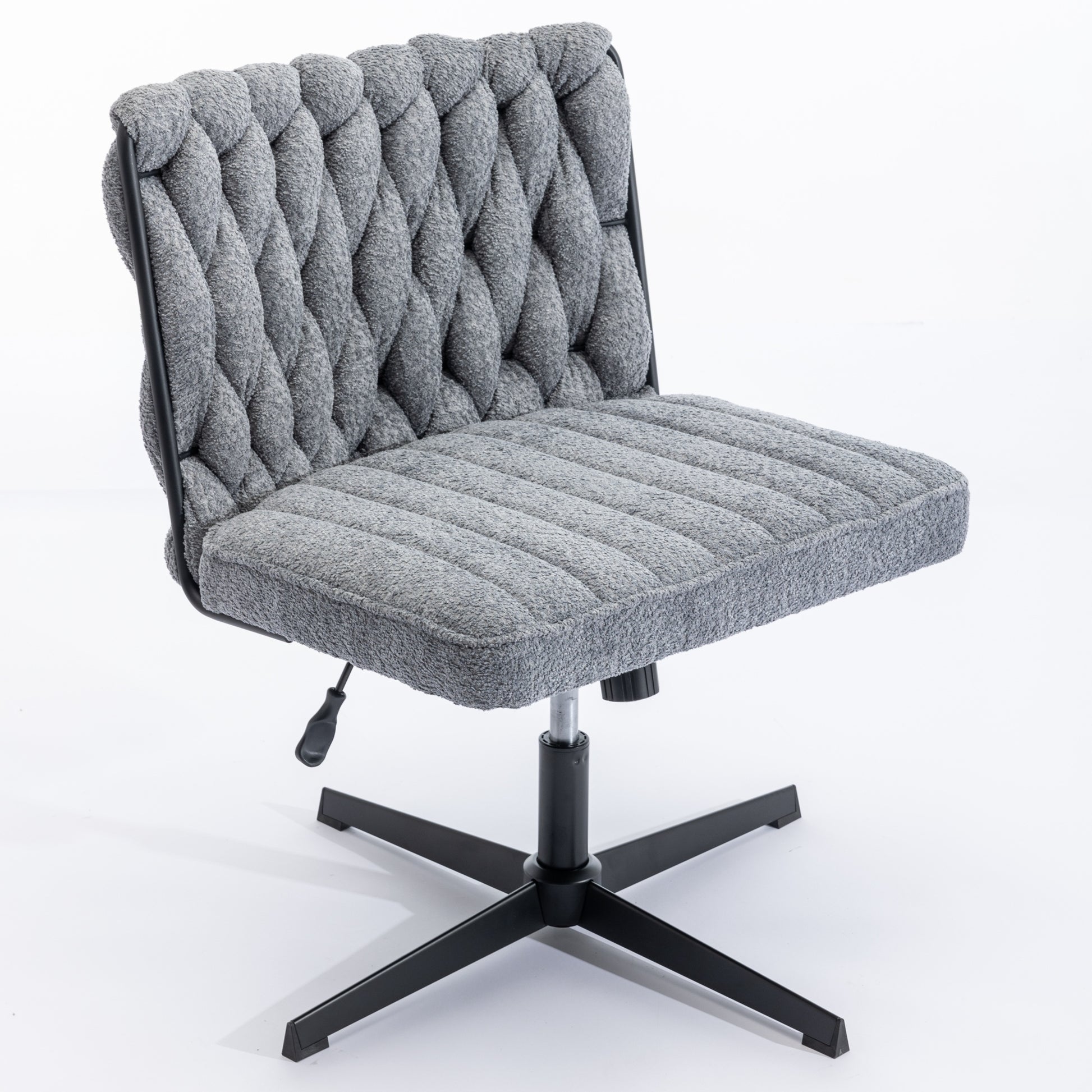 Armless Office Desk Chair No Wheels, Grey Grey Foam Polyester Blend