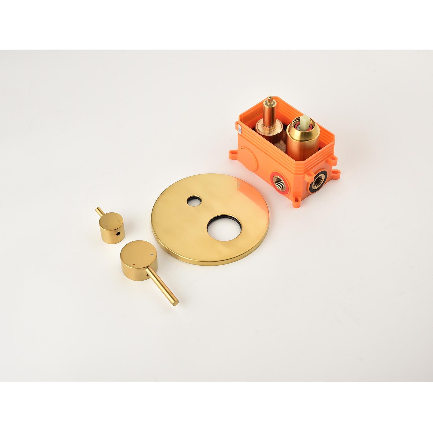 Shower System With Shower Head, Hand Shower, Slide Bar, Bodysprays, Shower Arm, Hose, Valve Trim, And Lever Handles Brushed Gold Wall Mounted Bathroom Brass