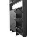 Multifunctional Shoe Cabinet With Storage Shelf & 6 Flip Drawers, Modern Large Hall Tree With Tempered Glass Doors, Elegant Foyer Cabinet With 4 Hooks For Hallway, Black 5 Or More Drawers Black Particle Board