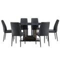 7 Piece Faux Marble Dining Table Set, Glass Rectangular Kitchen Table For 6 8, Modern Black Faux Marble Dining Room Table With Mdf Base, Dining Table & 6 Chairs Metal Black Rectangular Mdf Glass