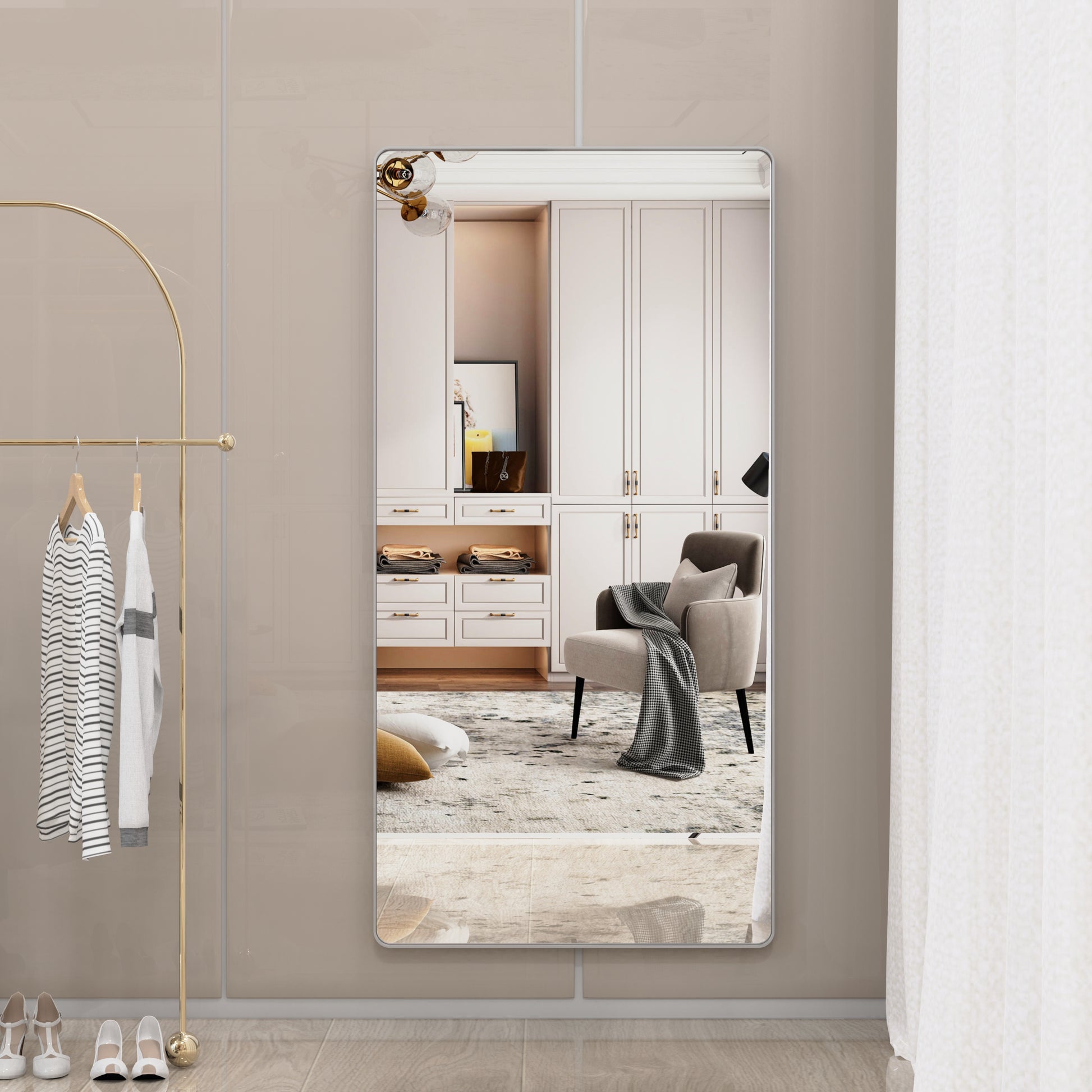 Oversized Bathroom Mirror With Mobile Tray Wall Mount Mirror,Vertical Horizontal Hanging Aluminum Framed Wall Mirror Full Length Mirror,Full Body Mirror For Bedroom Living Room,Silver,72 X 36 Inches Silver Aluminium