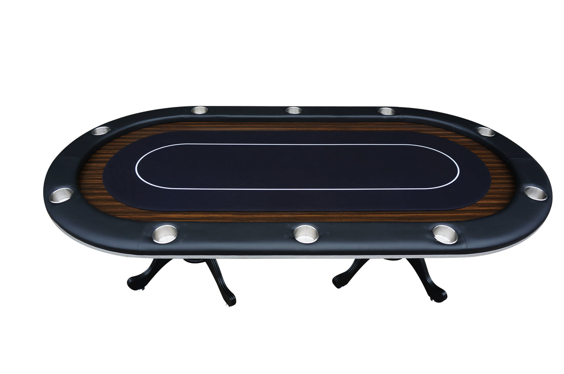 96" Oval Aura Casino Waterproof Felt Curved Legs Poker Table Black Wood