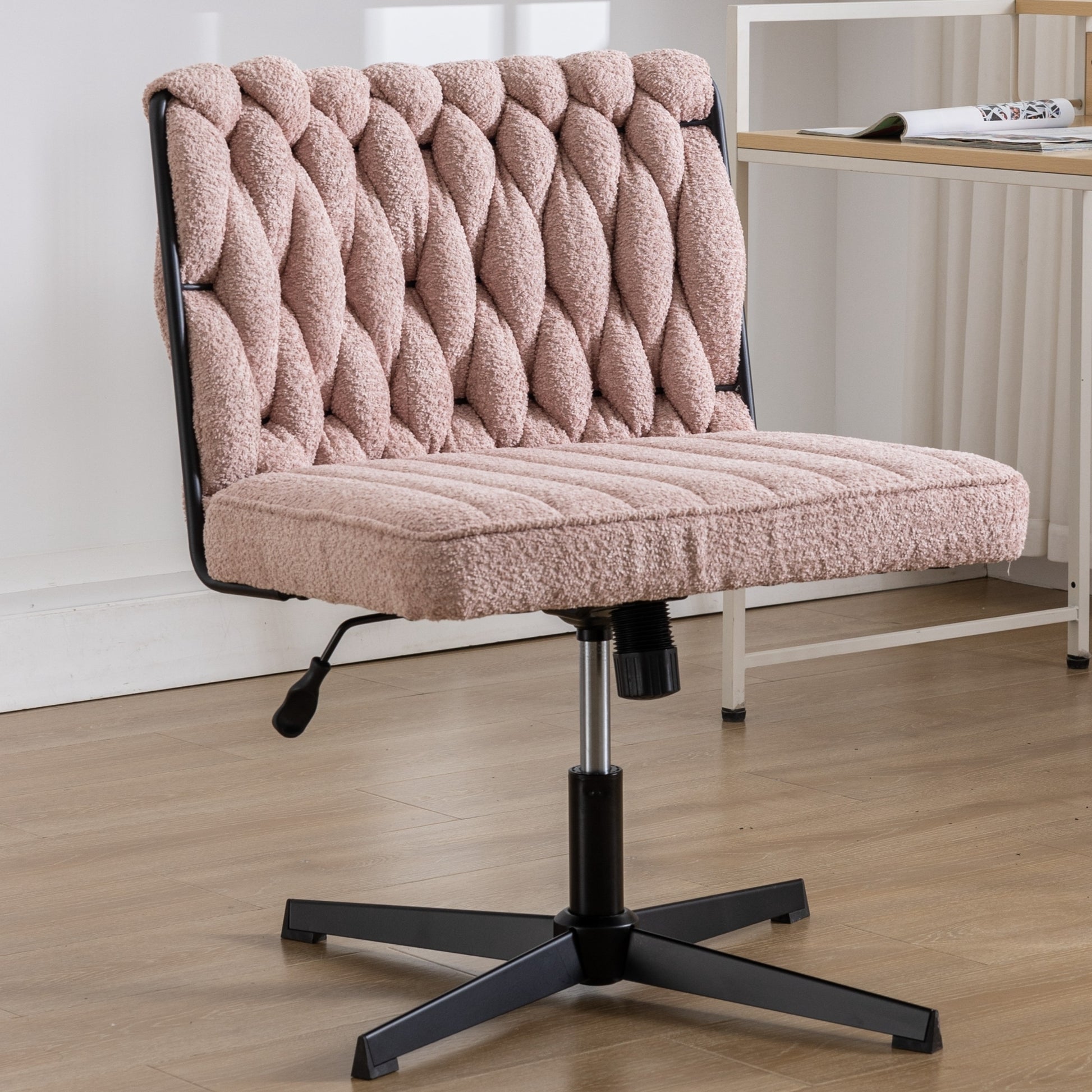Armless Office Desk Chair No Wheels, Pink Pink Foam Polyester Blend