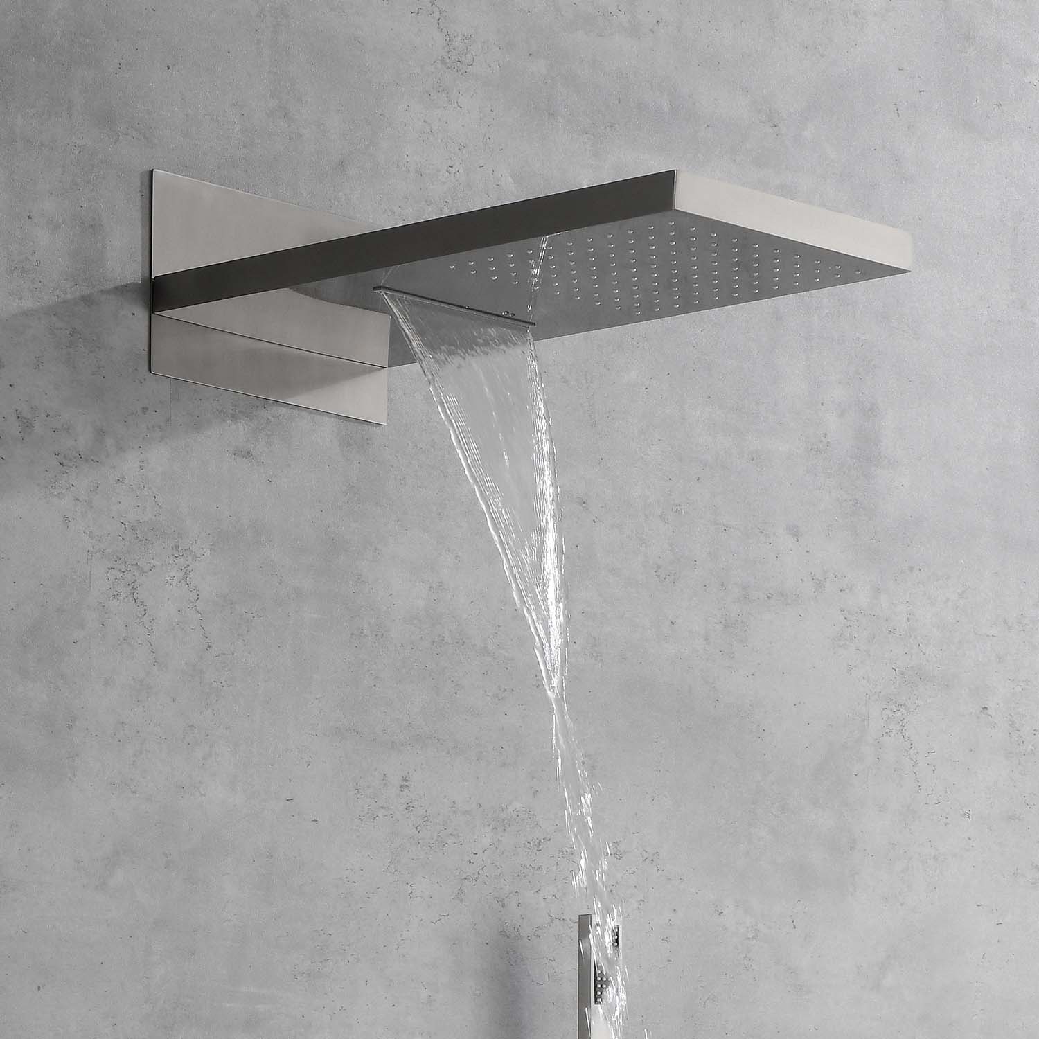 Wall Mounted Waterfall Rain Shower System Brushed Nickel Wall Mounted Bathroom Brass