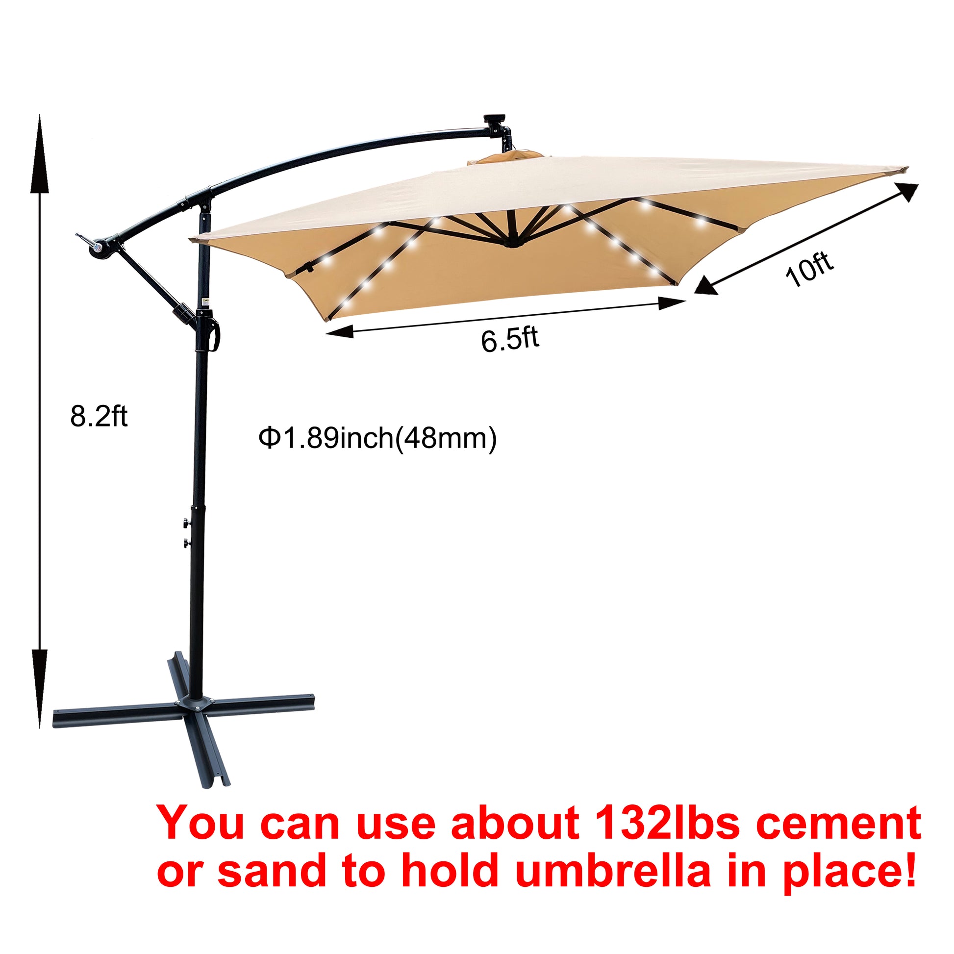 Rectangle 2X3M Outdoor Patio Umbrella Solar Powered Led Lighted Sun Shade Market Waterproof 6 Ribs Umbrella With Crank And Cross Base For Garden Deck Backyard Pool Shade Outside Deck Swimming Pool