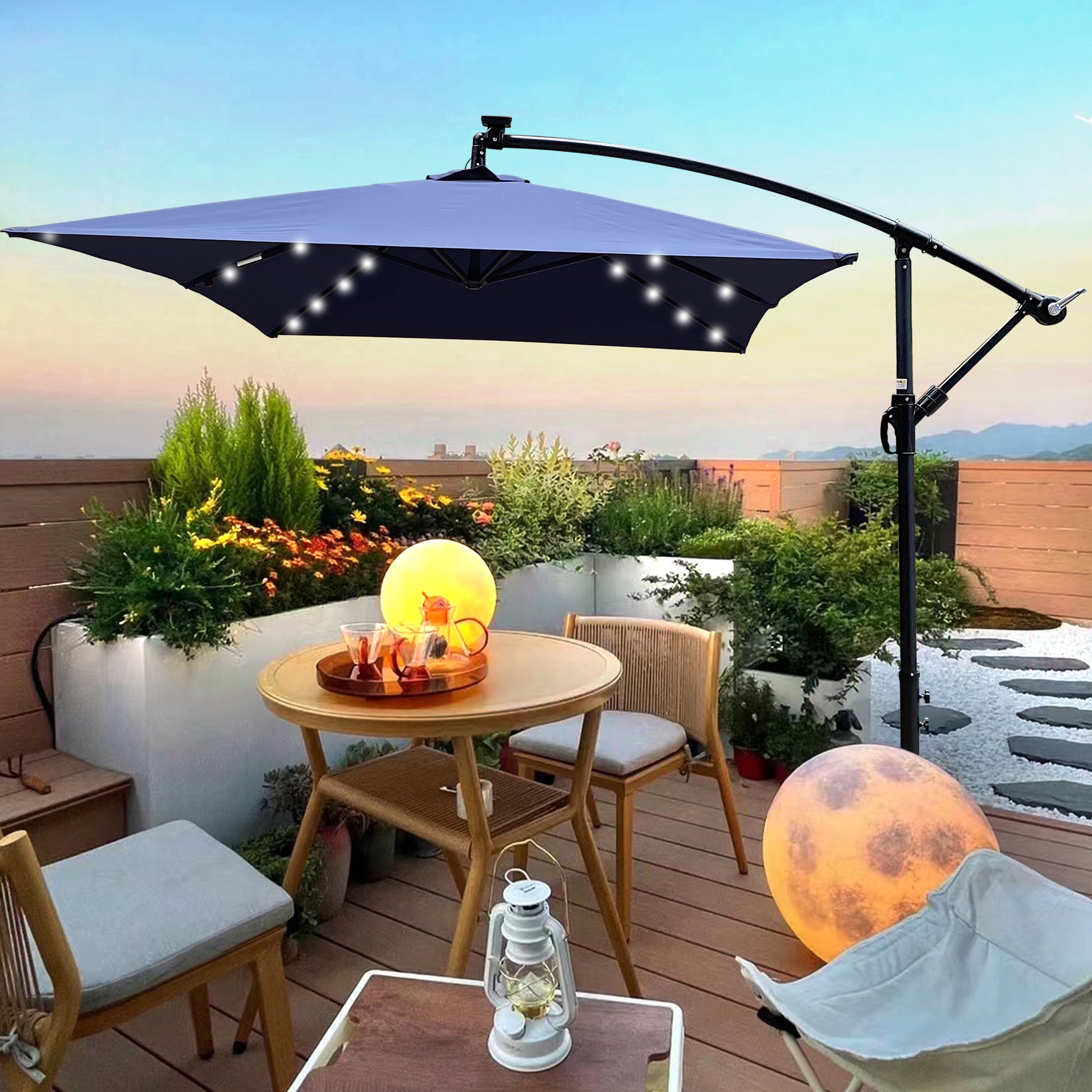 cool patio umbrella sunshade Rectangle 2X3M Outdoor Patio Umbrella Solar Powered Led Lighted Sun Shade Market Waterproof 6 Ribs Umbrella With Crank And Cross Base For Garden Deck