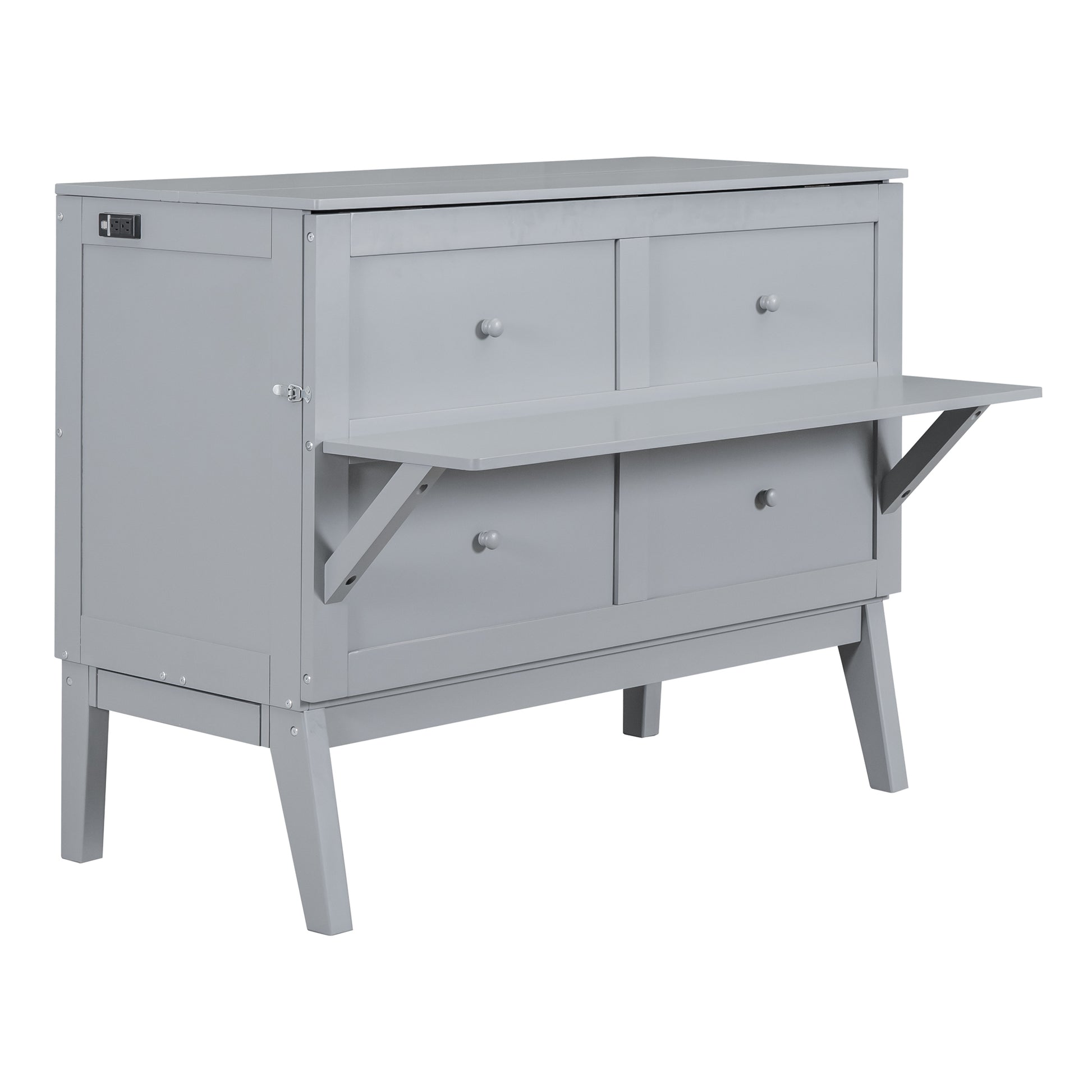 Full Size Murphy Bed With Usb Port And Removable Shelves On Each Side,Gray Gray Solid Wood Mdf