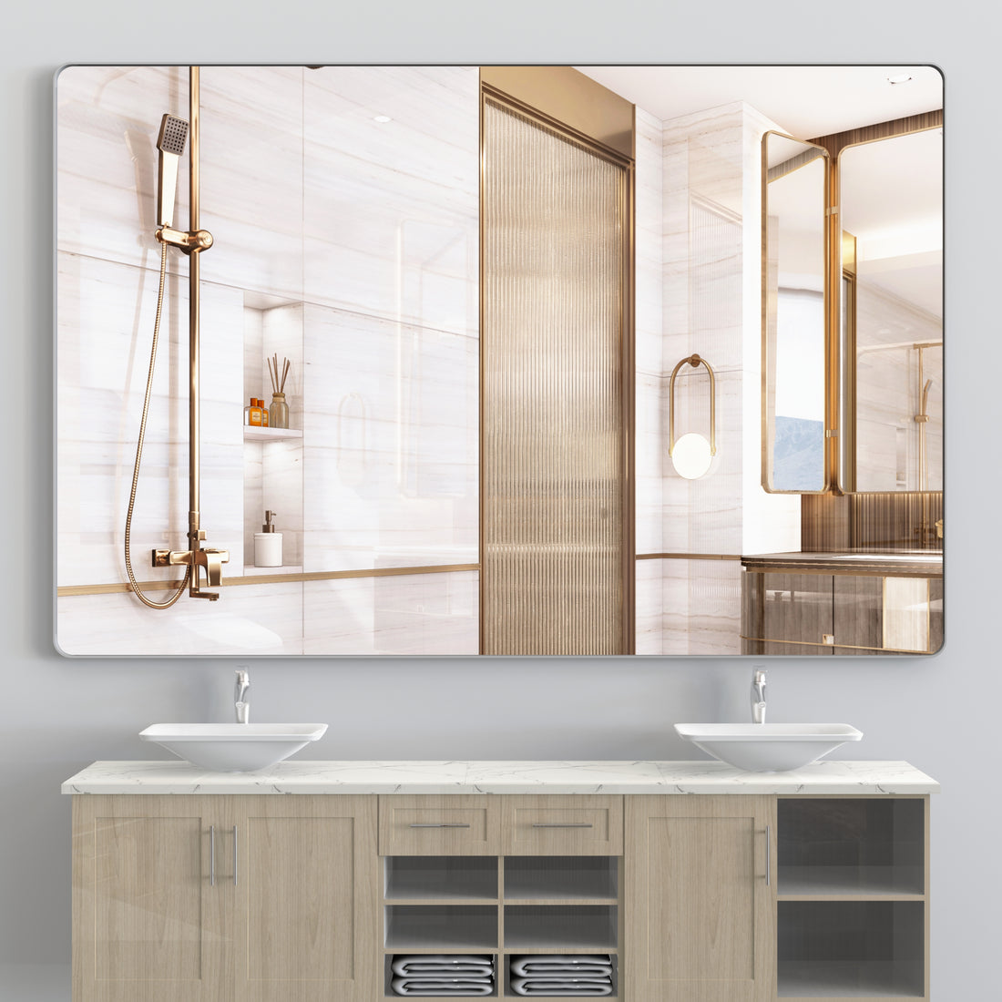 Oversized Bathroom Mirror With Removable Tray Wall Mount Mirror,Vertical Horizontal Hanging Aluminum Framed Wall Mirror Full Length Mirror,Full Body Mirror For Bedroom Living Room,Silver,72X48 Inches Silver Aluminium