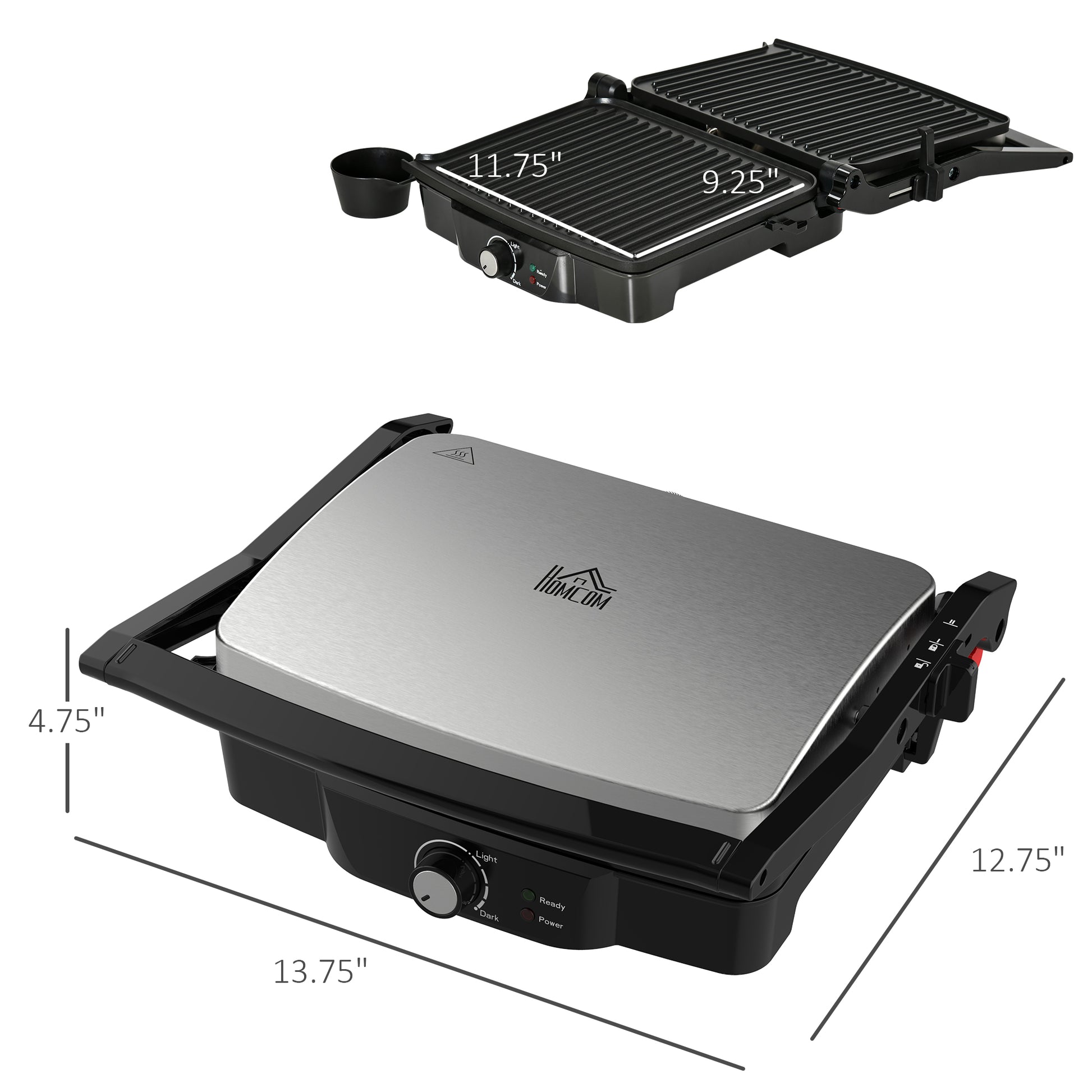 4 Slice Panini Press Grill, Stainless Steel Sandwich Maker With Non Stick Double Plates, Locking Lids And Drip Tray, Opens 180 Degrees To Fit Any Type Or Size Of Food Black Stainless Steel