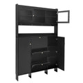 Contemporary Shoe Cabinet With Open Storage Platform, Tempered Glass Hall Tree With 3 Flip Drawers, Versatile Tall Cabinet With 4 Hanging Hooks For Hallway, Black 3 4 Drawers Black Primary Living Space Adjustable Shelves Particle Board