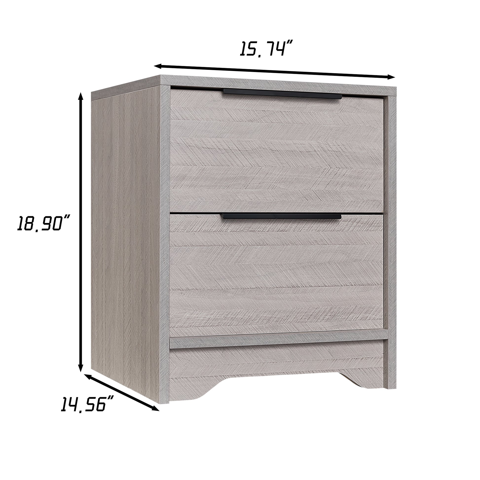Grey Wooden Nightstand With Two Drawers For Bedrooms And Other Places. Antique Gray 2 Drawers Bedroom Engineered Wood