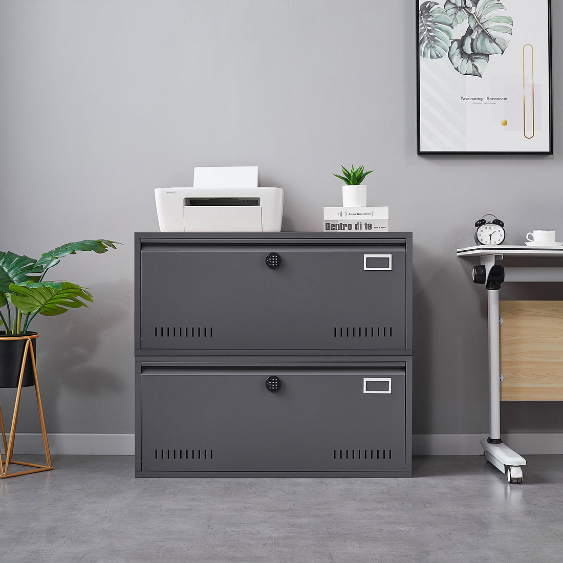 17.7"W Drawer Vertical File Cabinets Lateral Filing Cabinets With Digital Keypad Metal Steel Lockable Storage Cabinets For Home Office To Hanging Files Letter Legal F4 2 A4 Size Dark Grey Steel