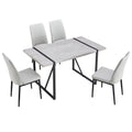 5 Piece Dining Table Chairs Set, Rectangular Dining Room Table Set For 4, Modern Dining Table And Faux Leather Chairs For Kitchen Dining Room, Small Space, Gray Metal Grey Metal Rectangular Mdf