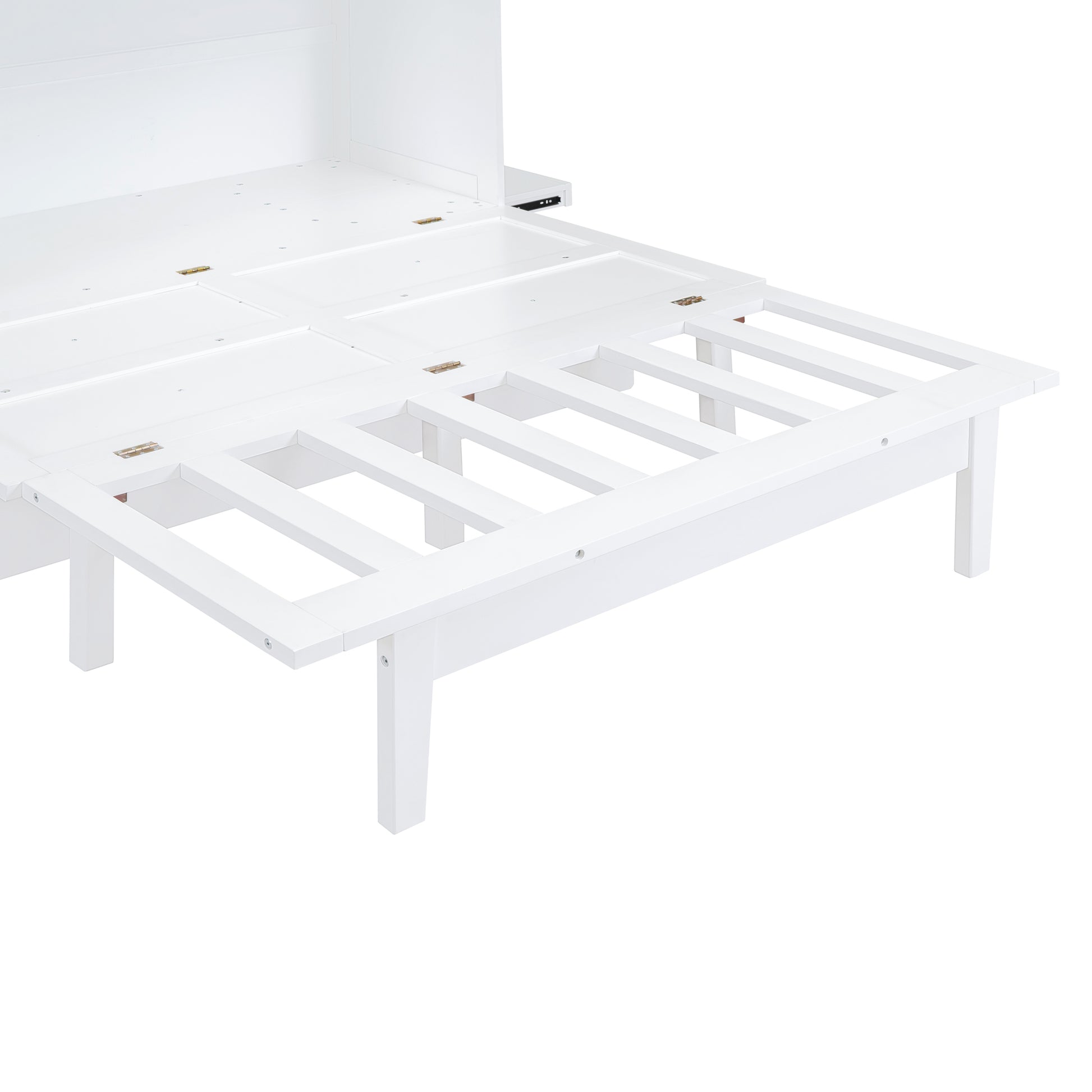 Queen Size Murphy Bed With Usb Port And Removable Shelves On Each Side,White White Solid Wood Mdf