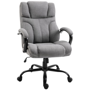 500Lbs Big And Tall Office Chair With Wide Seat, Ergonomic Executive Computer Chair With Adjustable Height, Swivel Wheels And Linen Finish, Light Grey Light Grey Linen