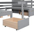 Full Over Full Size Bunk With Staircase,The Down Bed Can Be Convertible To Seats And Table Set,Gray Box Spring Not Required Full Gray Wood Bedroom Bunk Pine