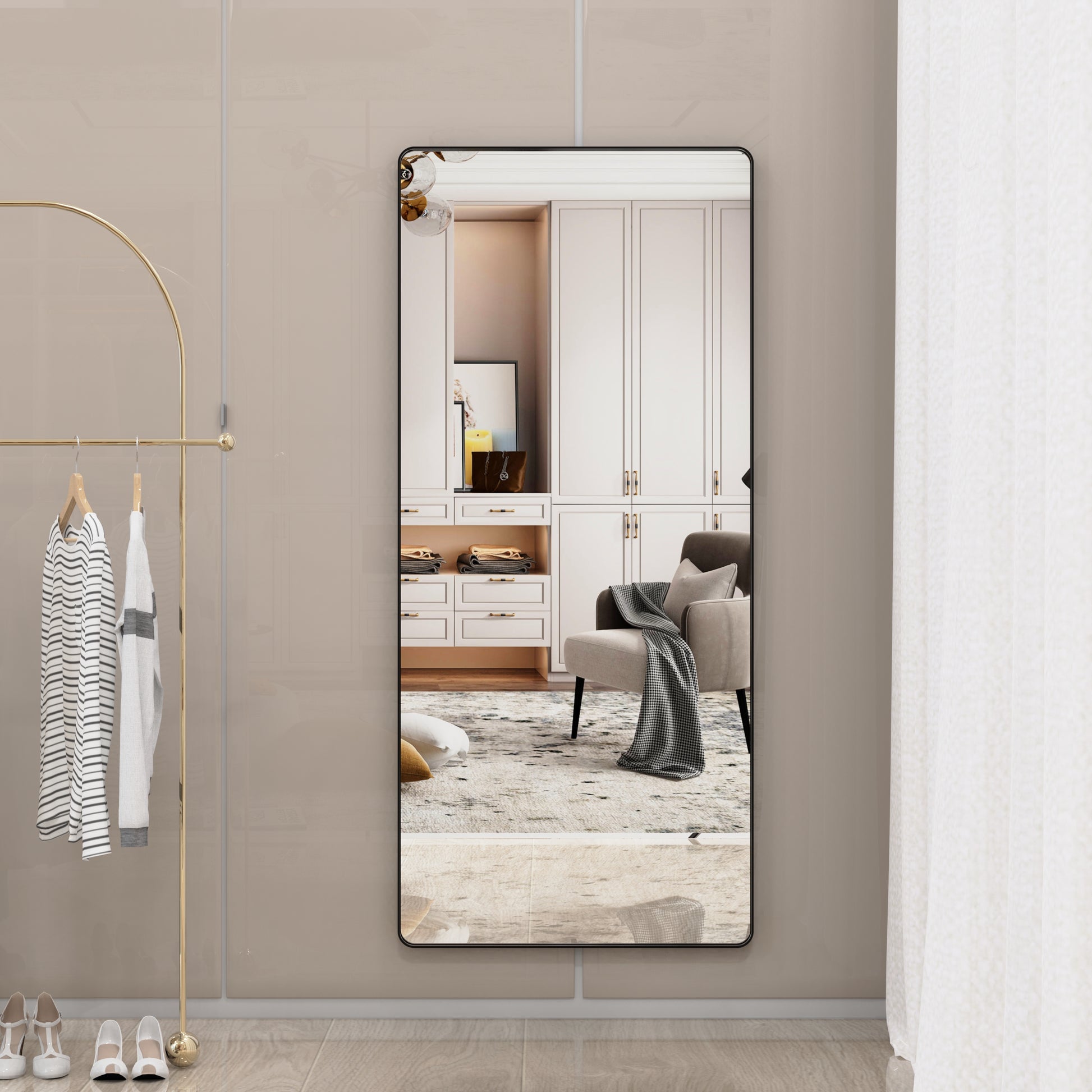 Oversized Bathroom Mirror With Removable Tray Wall Mount Mirror,Vertical Horizontal Hanging Aluminum Framed Wall Mirror Full Length Mirror,Full Body Mirror For Bedroom Living Room,Black,72X32 Inches Black Aluminium