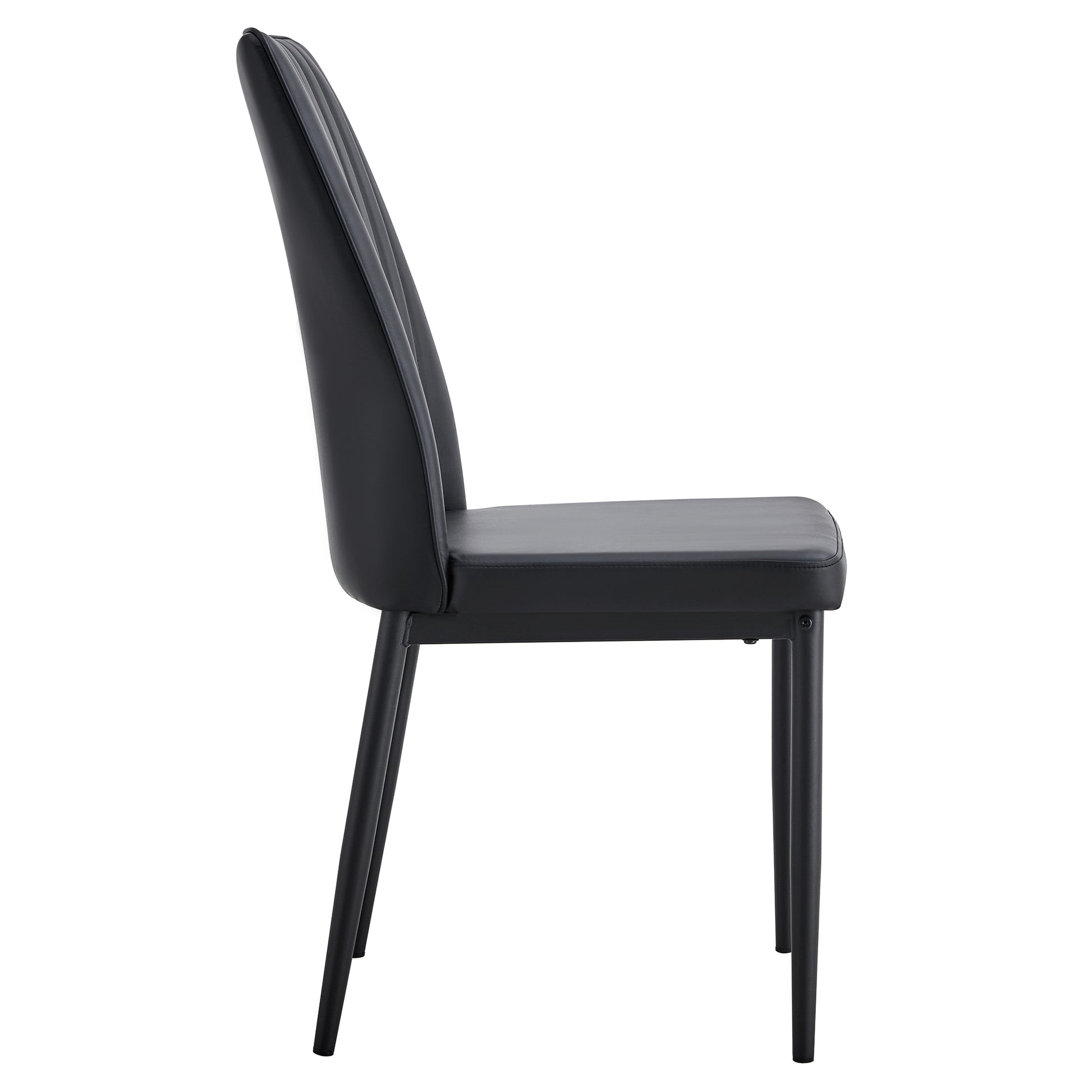 Modern Dining Chairs Set Of 6, Side Dining Room Kitchen Chairs, Faux Leather Upholstered Seat And Metal Legs Side Chairs, Black Black Mdf Glass