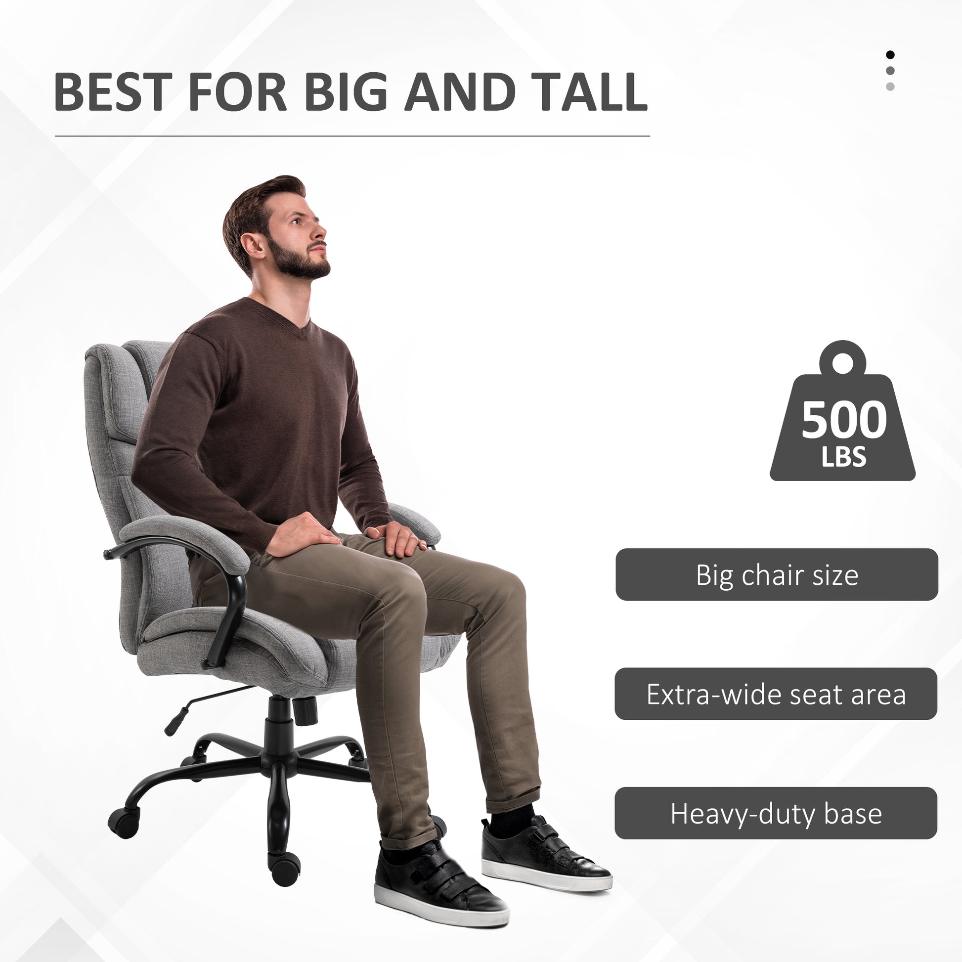 500Lbs Big And Tall Office Chair With Wide Seat, Ergonomic Executive Computer Chair With Adjustable Height, Swivel Wheels And Linen Finish, Light Grey Light Grey Linen