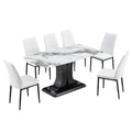 Faux Marble Dining Table Set With Convertible Base, Luxury Rectangular Kitchen Table For 6 8, Modern White Faux Marble Dining Room Table With Mdf Base, Dining Table & 6 Chairs White Mdf Glass