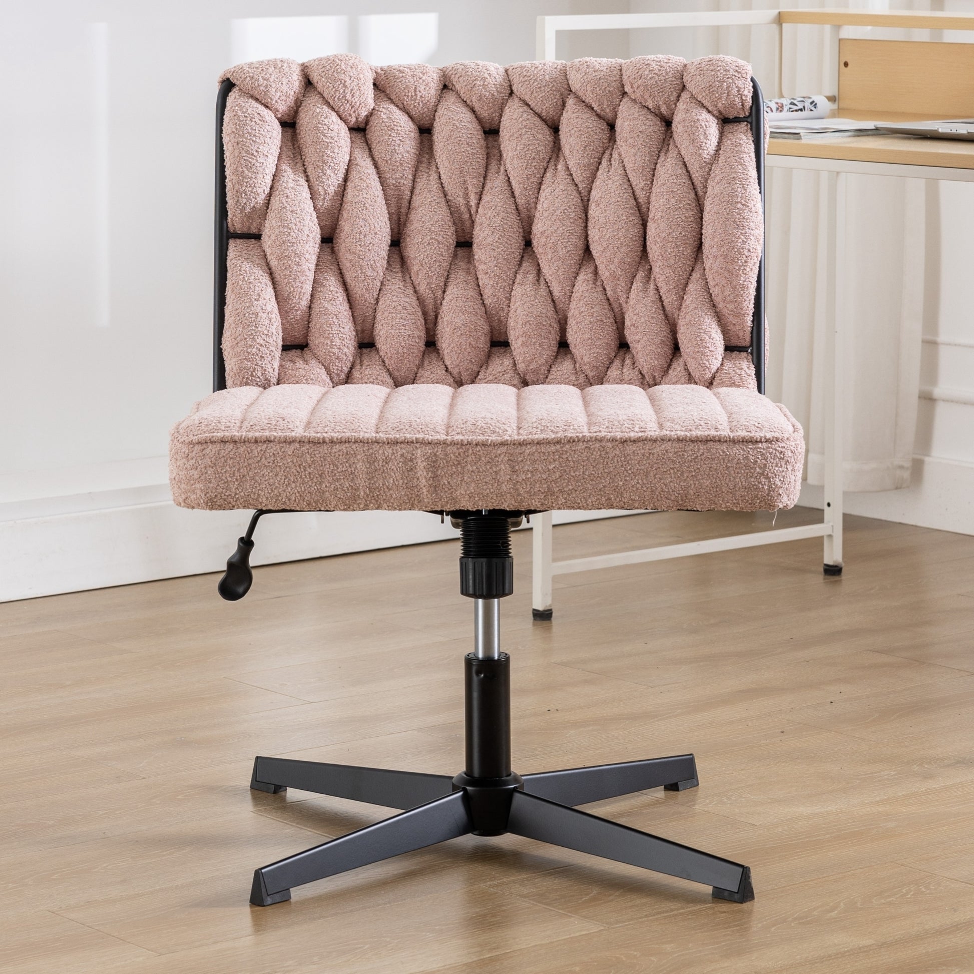 Armless Office Desk Chair No Wheels, Pink Pink Foam Polyester Blend
