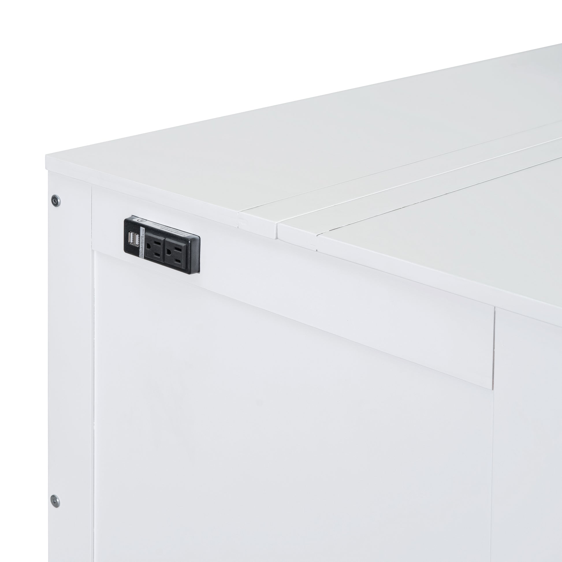 Full Size Murphy Bed With Usb Port And Removable Shelves On Each Side,White White Solid Wood Mdf