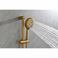 Shower System With Shower Head, Hand Shower, Slide Bar, Bodysprays, Shower Arm, Hose, Valve Trim, And Lever Handles Brushed Gold Wall Mounted Bathroom Brass
