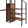 Twin Size Metal Loft Bed With Desk And Metal Grid, Stylish Metal Frame Bed With Lateral Storage Ladder And Wardrobe, Black Black Mdf Metal