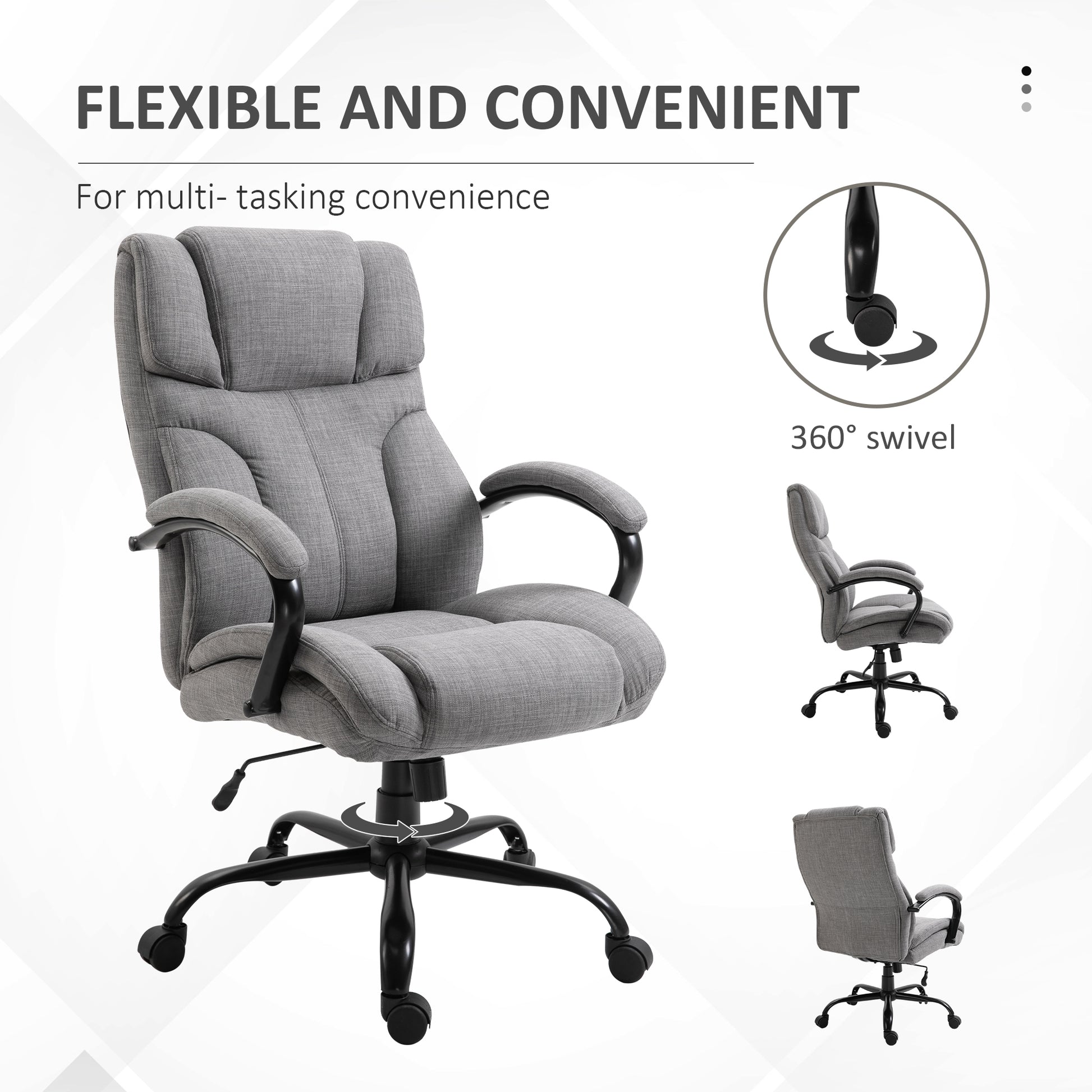 500Lbs Big And Tall Office Chair With Wide Seat, Ergonomic Executive Computer Chair With Adjustable Height, Swivel Wheels And Linen Finish, Light Grey Light Grey Linen