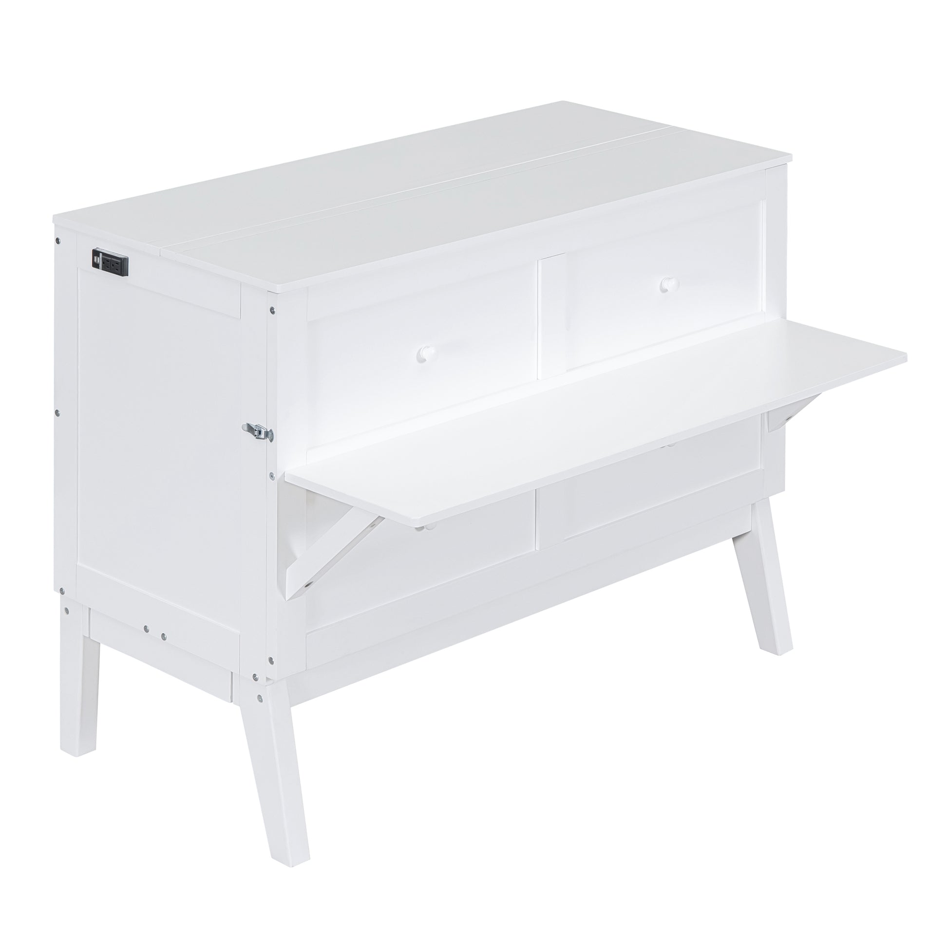 Full Size Murphy Bed With Usb Port And Removable Shelves On Each Side,White White Solid Wood Mdf