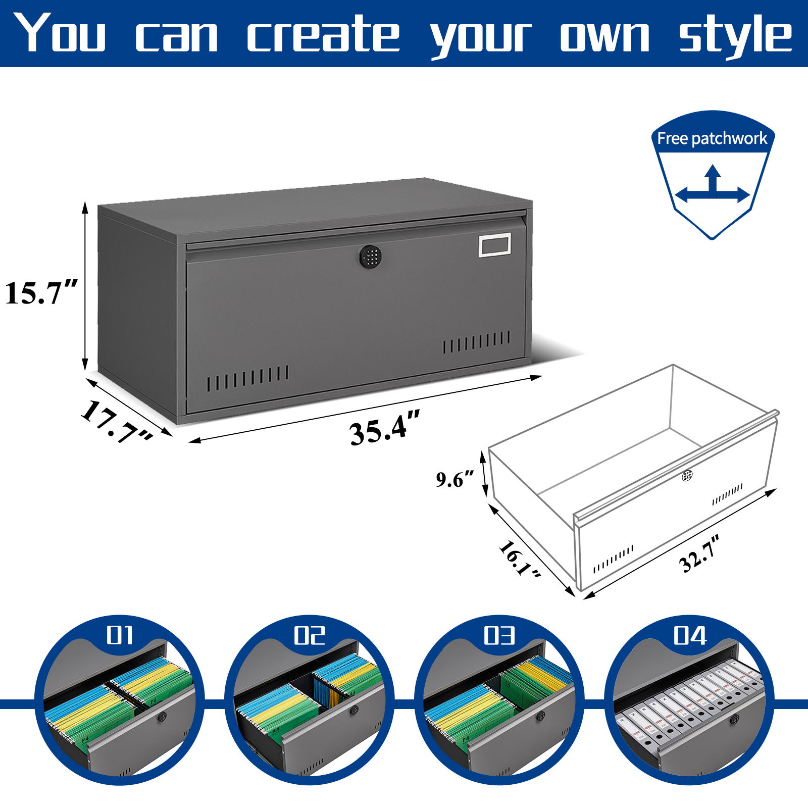 17.7"W Drawer Vertical File Cabinets Lateral Filing Cabinets With Digital Keypad Metal Steel Lockable Storage Cabinets For Home Office To Hanging Files Letter Legal F4 2 A4 Size Dark Grey Steel