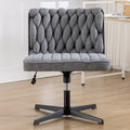 Armless Office Desk Chair No Wheels, Grey Grey Foam Polyester Blend