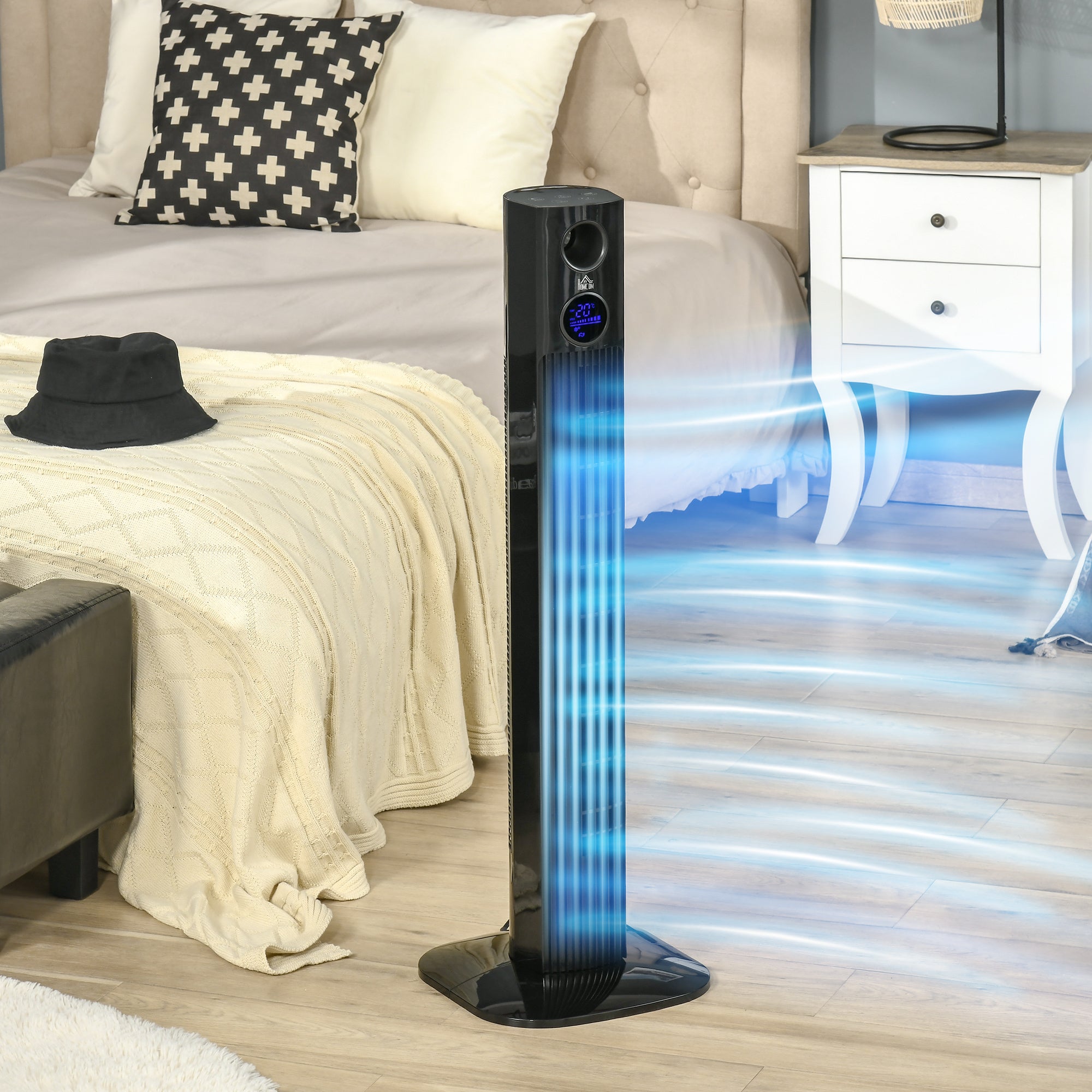 37.75" Tower Fan for Bedroom Cooling with Aroma black-abs