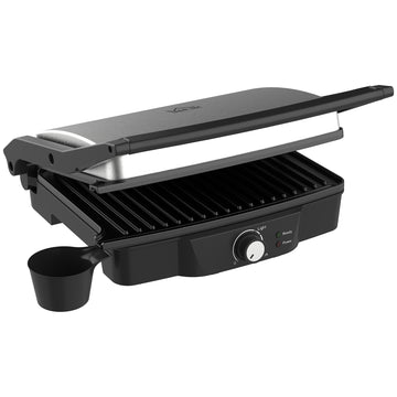 4 Slice Panini Press Grill, Stainless Steel Sandwich Maker With Non Stick Double Plates, Locking Lids And Drip Tray, Opens 180 Degrees To Fit Any Type Or Size Of Food Black Stainless Steel