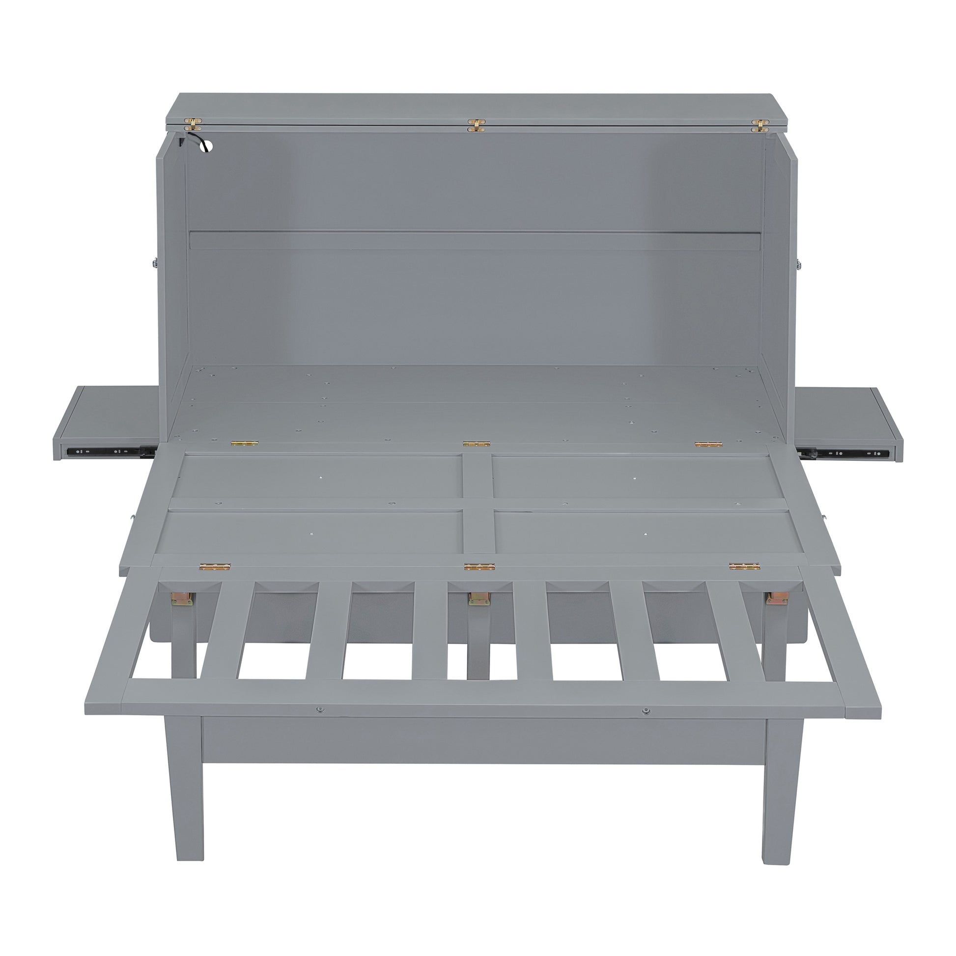 Queen Size Murphy Bed With Usb Port And Removable Shelves On Each Side,Gray Gray Solid Wood Mdf