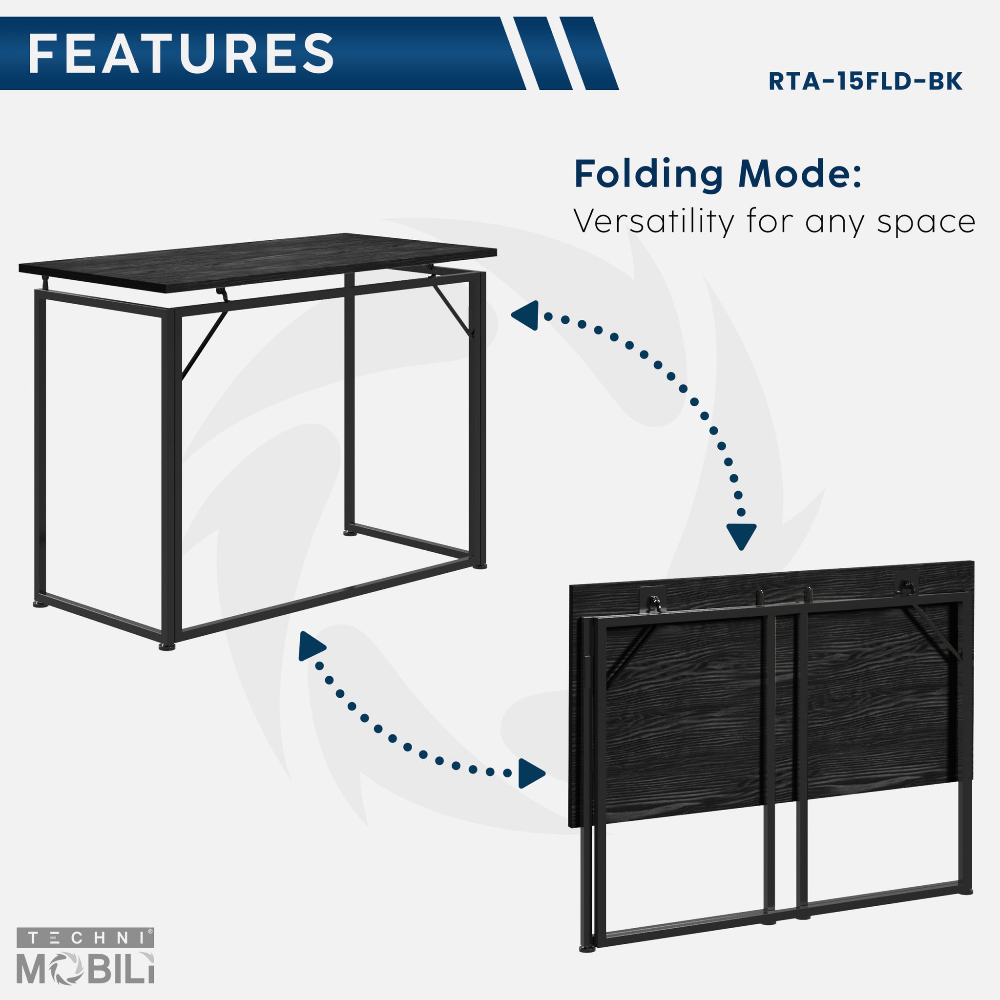 Techni Mobili Space Saving Folding Desk Black black-folding-computer