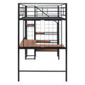 Twin Size Metal Loft Bed With Desk And Metal Grid, Stylish Metal Frame Bed With Lateral Storage Ladder And Wardrobe, Black Black Mdf Metal