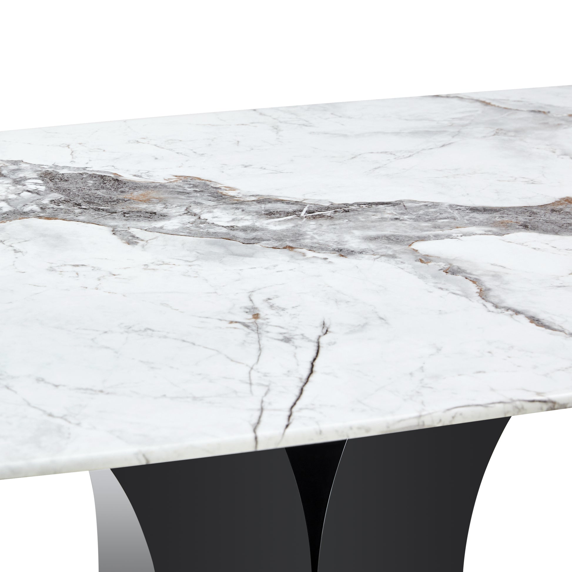 Rectangular 63" Marble Dining Table, Luxurious Dining Room Table With Faux Marble Top And X Shape Mdf Base, Modern Kitchen Dining Table For Kitchen Living Dining Room White Black Luxury,Modern Mdf Glass