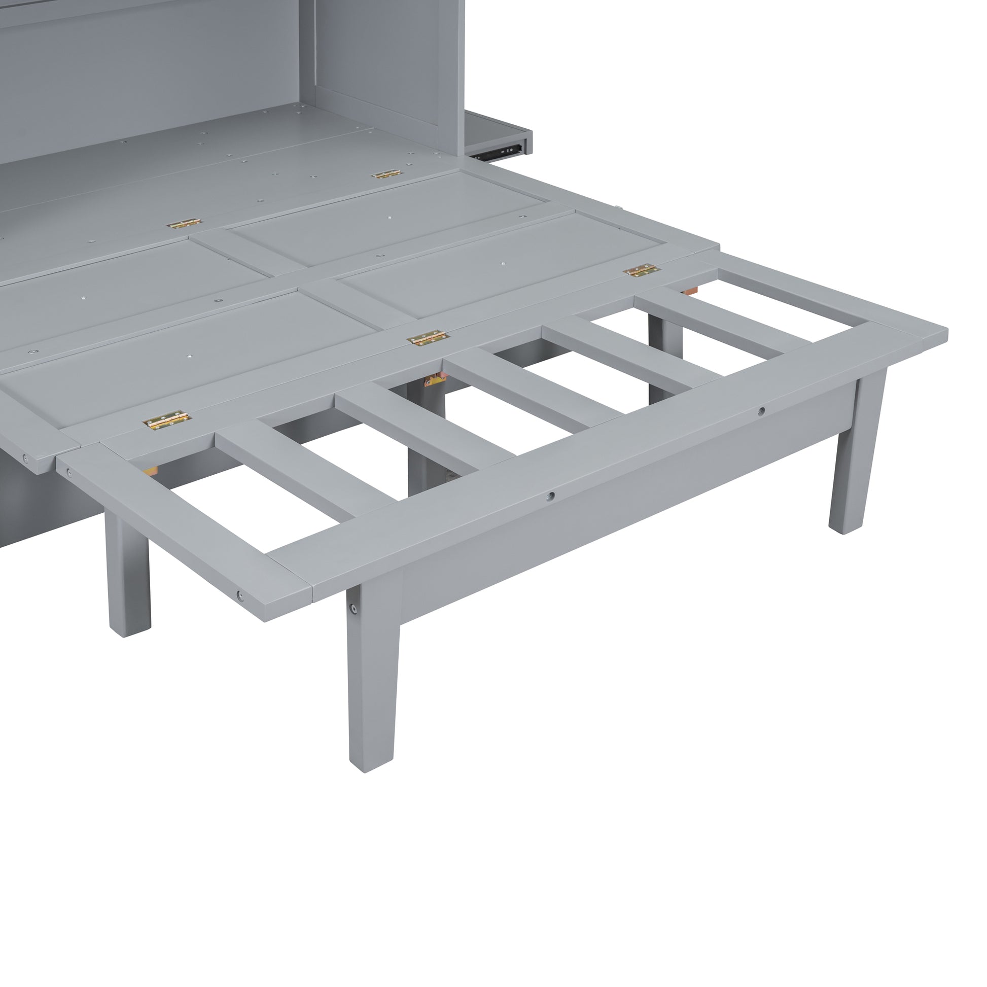 Full Size Murphy Bed With Usb Port And Removable Shelves On Each Side,Gray Gray Solid Wood Mdf