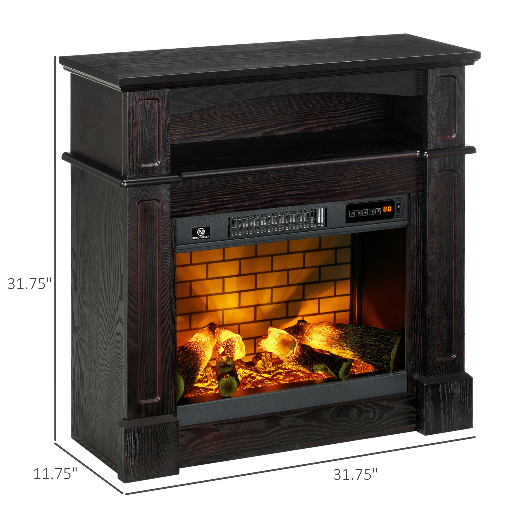 32" Electric Fireplace With Mantel, Freestanding Heater With Led Log Flame, Shelf And Remote Control, 700W 1400W, Brown Brown Steel