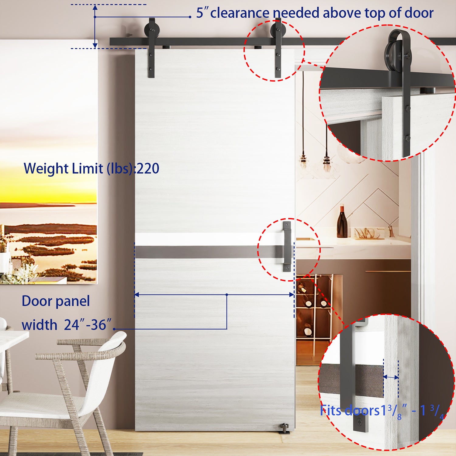 28" X 84" Melamine Integrated Door Slab 6.6Ft Sliding Track Kit Adjustable Floor Guider Pull Handle, Modern Interior Door Panel, Protected By 2Mm Thick Melamine Layer, Moisture Proof Gray Melamine