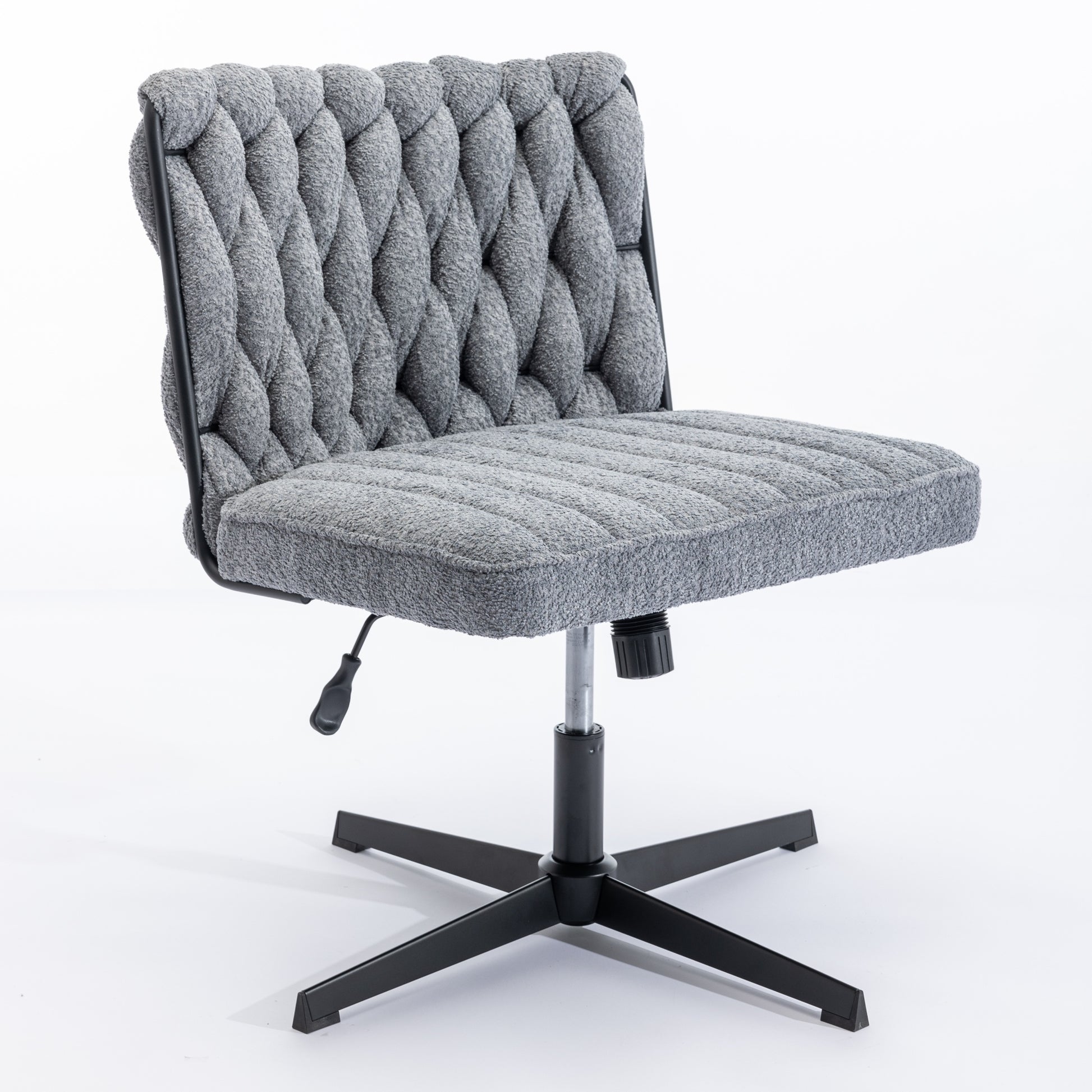 Armless Office Desk Chair No Wheels, Grey Grey Foam Polyester Blend