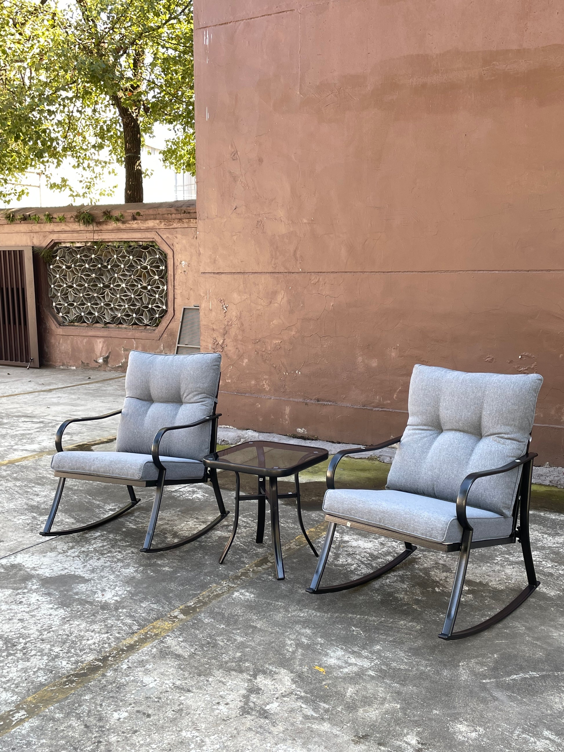 Rocker Set Chair And Teapoy Medium Grey Yes Medium Grey Metal