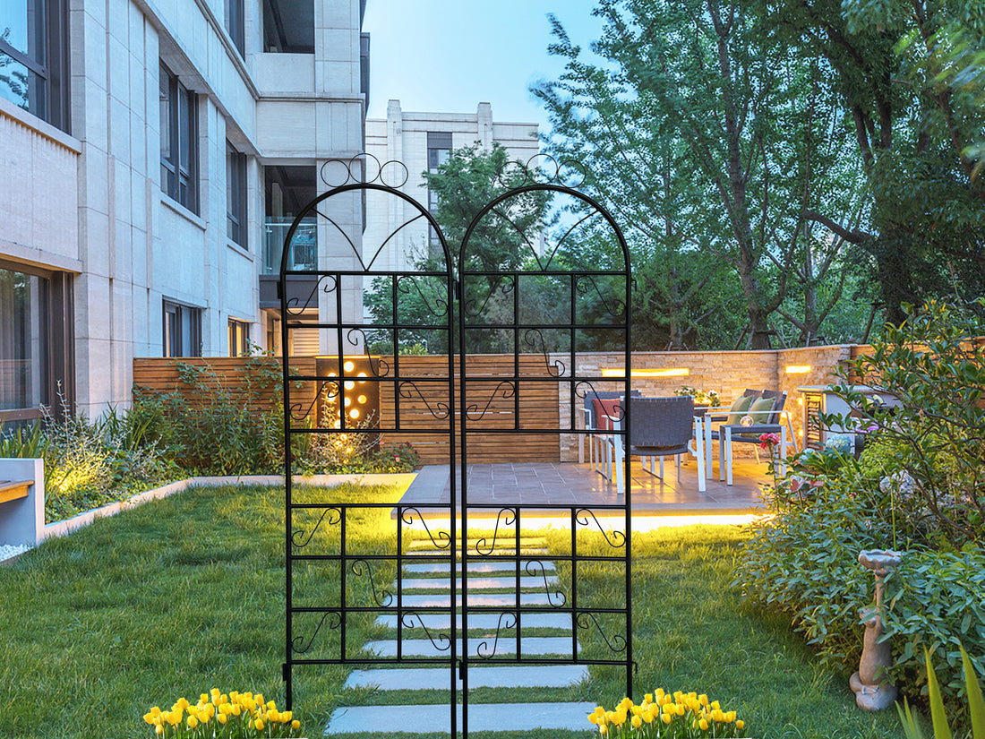 1Set 2Pcs Metal Garden Trellis For Climbing Plants Outdoor Rustproof Plant Support Black Black Iron