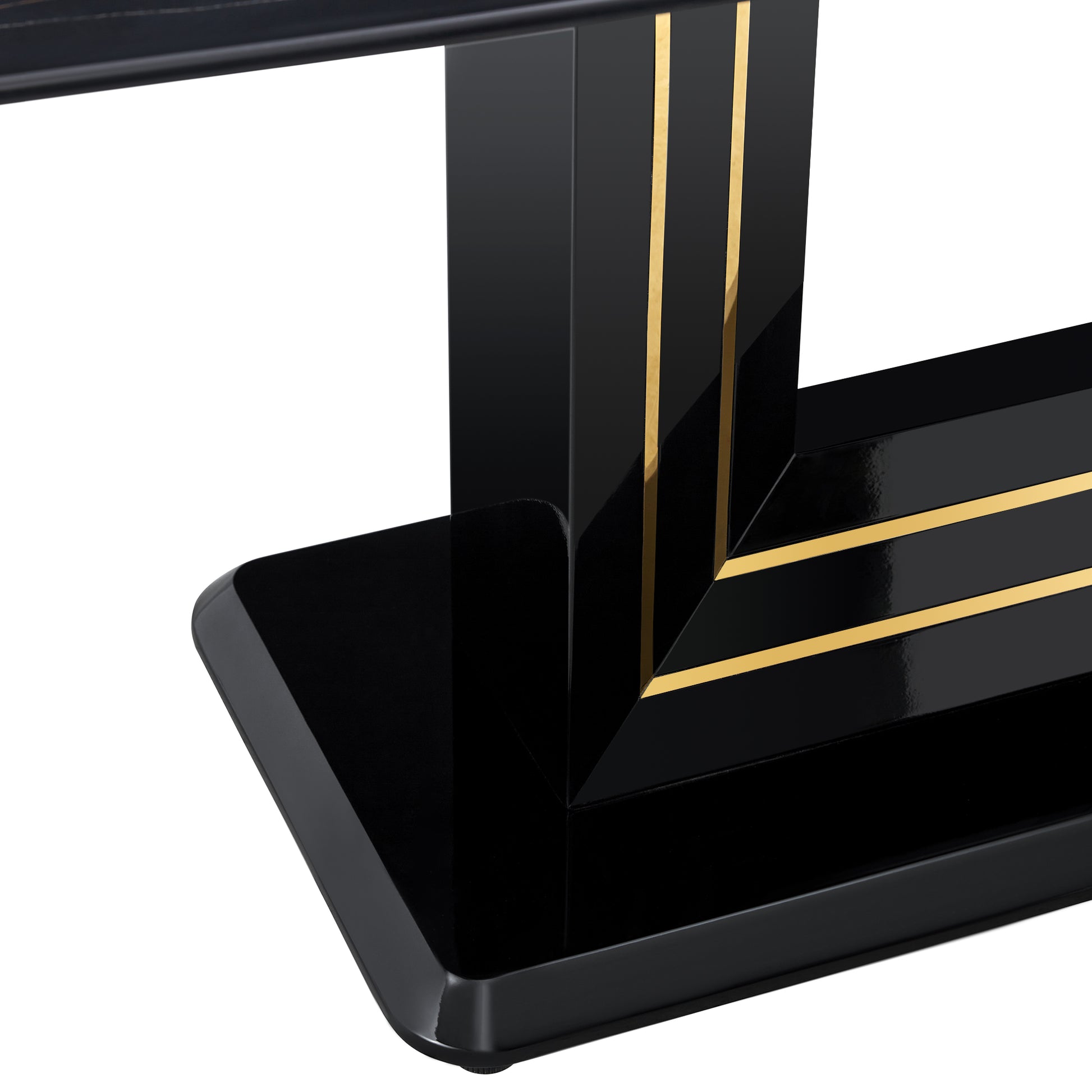 Rectangular 63" Marble Dining Table, Luxurious Dining Room Table With Faux Marble Top And U Shape Mdf Base, Modern Kitchen Dining Table For Kitchen Living Dining Room Black Luxury,Modern Mdf Glass